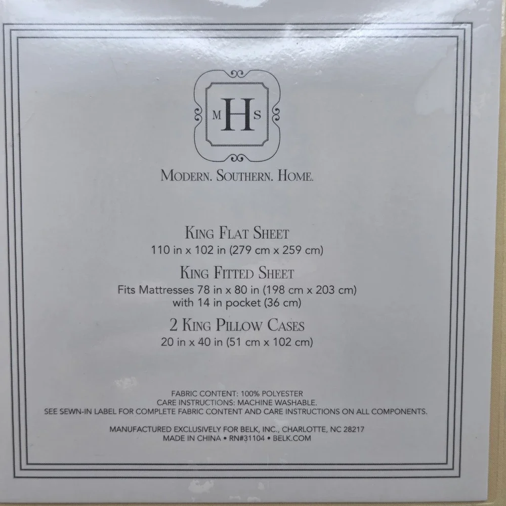 Modern Southern Home King Sheet Set Yellow Microfiber 4pc BK20-1265
